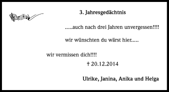 Anzeige von 3. Jahresgedächtnis  von Kölner Stadt-Anzeiger / Kölnische Rundschau / Express