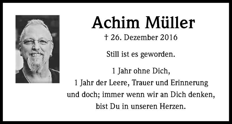  Traueranzeige für Achim Müller vom 23.12.2017 aus Kölner Stadt-Anzeiger / Kölnische Rundschau / Express