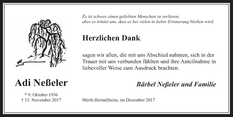  Traueranzeige für Adi Neßeler vom 06.12.2017 aus  Wochenende 