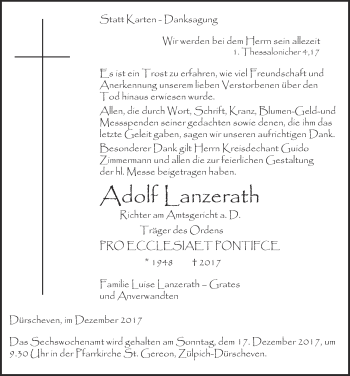 Anzeige von Adolf Lanzerath von  Blickpunkt Euskirchen 