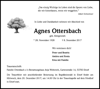 Anzeige von Agnes Ottersbach von Kölner Stadt-Anzeiger / Kölnische Rundschau / Express