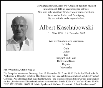 Anzeige von Albert Kaschubowski von Kölner Stadt-Anzeiger / Kölnische Rundschau / Express