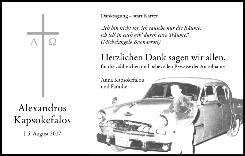  Traueranzeige für Alexandros Kapsokefalos vom 30.12.2017 aus Kölner Stadt-Anzeiger / Kölnische Rundschau / Express