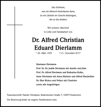 Anzeige von Alfred Christian Dierlamm von Kölner Stadt-Anzeiger / Kölnische Rundschau / Express