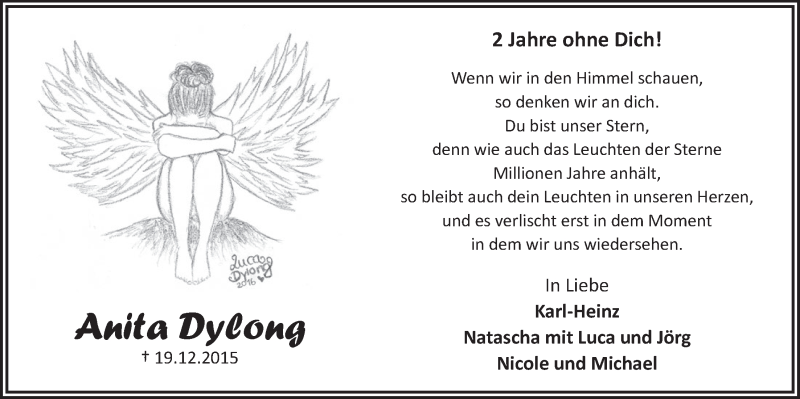  Traueranzeige für Anita Dylong vom 20.12.2017 aus  Werbepost 