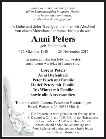 Anzeige von Anni Peters von  Wochenende 