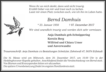 Anzeige von Bernd Damhuis von  Werbepost 