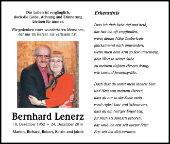Anzeige von Bernhard Lenerz von Kölner Stadt-Anzeiger / Kölnische Rundschau / Express
