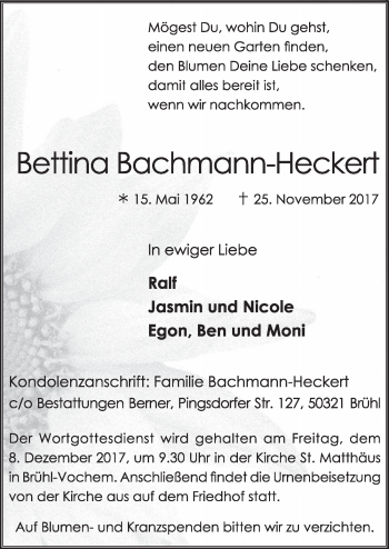 Anzeige von Bettina Bachmann-Heckert von  Schlossbote/Werbekurier 