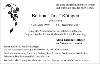 Anzeige von Bettina  Röthgen von  Blickpunkt Euskirchen 