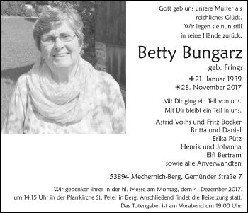 Anzeige von Betty Bungarz von  Blickpunkt Euskirchen 