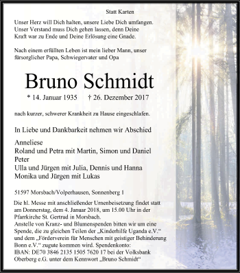 Anzeige von Bruno Schmidt von Kölner Stadt-Anzeiger / Kölnische Rundschau / Express