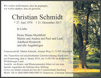 Anzeige von Christian Schmidt von Kölner Stadt-Anzeiger / Kölnische Rundschau / Express