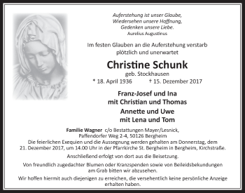 Anzeige von Christine Schunk von  Werbepost 