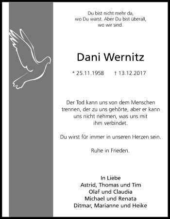 Anzeige von Dani Wernitz von Kölner Stadt-Anzeiger / Kölnische Rundschau / Express