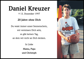 Anzeige von Daniel Kreuzer von Kölner Stadt-Anzeiger / Kölnische Rundschau / Express