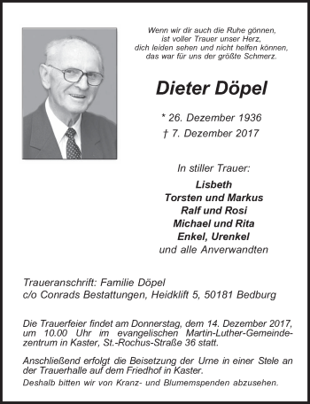 Anzeige von Dieter Döpel von  Werbepost 