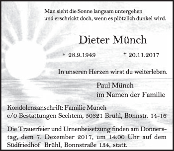 Anzeige von Dieter Münch von  Schlossbote/Werbekurier 