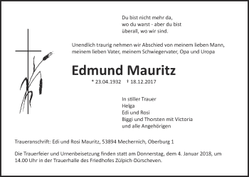 Anzeige von Edmund Mauritz von  Blickpunkt Euskirchen 