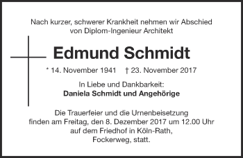 Anzeige von Edmund Schmidt von  Kölner Wochenspiegel 