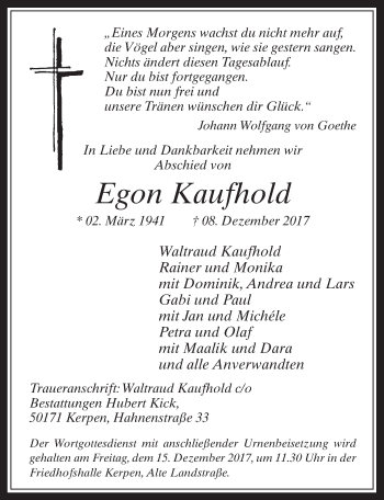 Anzeige von Egon Kaufhold von  Werbepost 