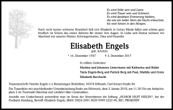 Anzeige von Elisabeth Engels von Kölner Stadt-Anzeiger / Kölnische Rundschau / Express