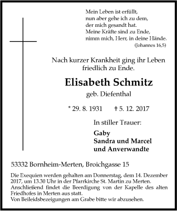 Anzeige von Elisabeth Schmitz von  Schaufenster/Blickpunkt 