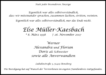 Anzeige von Else Müller-Kaesbach von Kölner Stadt-Anzeiger / Kölnische Rundschau / Express