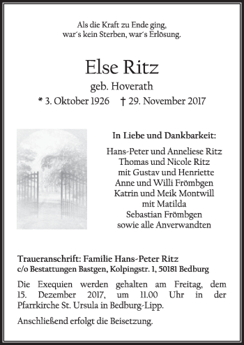 Anzeige von Else Ritz von  Sonntags-Post 