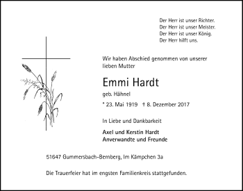 Anzeige von Emmi Hardt von  Anzeigen Echo 