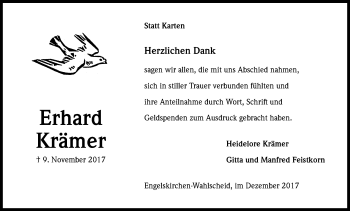 Anzeige von Erhard Krämer von Kölner Stadt-Anzeiger / Kölnische Rundschau / Express
