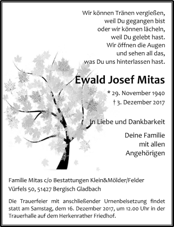 Anzeige von Ewald Josef Mitas von  Bergisches Handelsblatt 