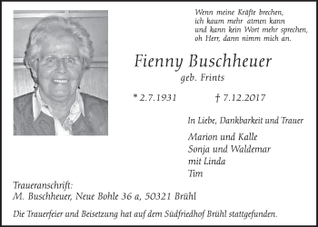Anzeige von Fienny Buschheuer von  Schlossbote/Werbekurier 