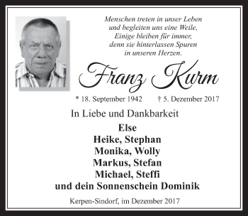 Anzeige von Franz Kurm von  Werbepost 