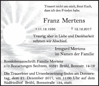 Anzeige von Franz Mertens von  Schlossbote/Werbekurier 