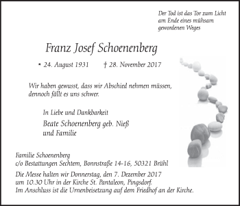 Anzeige von Franz Josef Schoenenberg von  Schlossbote/Werbekurier 