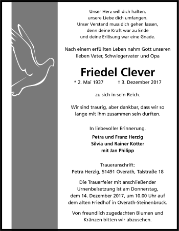 Anzeige von Friedel Clever von Kölner Stadt-Anzeiger / Kölnische Rundschau / Express