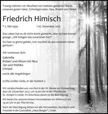 Anzeige von Friedrich Himisch von Kölner Stadt-Anzeiger / Kölnische Rundschau / Express