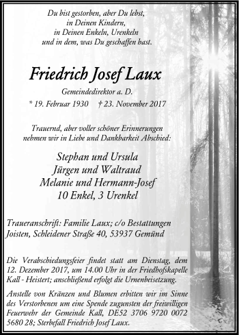 Anzeige von Friedrich Josef Laux von Kölner Stadt-Anzeiger / Kölnische Rundschau / Express