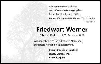 Anzeige von Friedwart Werner von Kölner Stadt-Anzeiger / Kölnische Rundschau / Express
