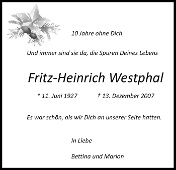 Anzeige von Fritz-Heinrich Westphal von Kölner Stadt-Anzeiger / Kölnische Rundschau / Express