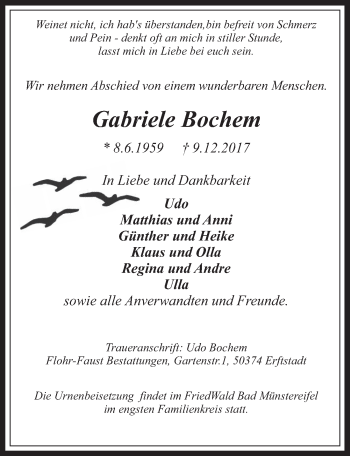 Anzeige von Gabriele Bochem von  Schlossbote/Werbekurier 