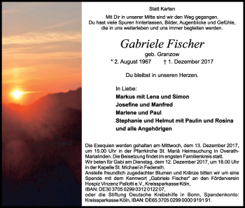 Anzeige von Gabriele Fischer von Kölner Stadt-Anzeiger / Kölnische Rundschau / Express
