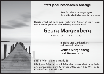 Anzeige von Georg Margenberg von  Anzeigen Echo 