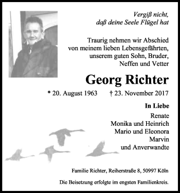 Anzeige von Georg Richter von Kölner Stadt-Anzeiger / Kölnische Rundschau / Express