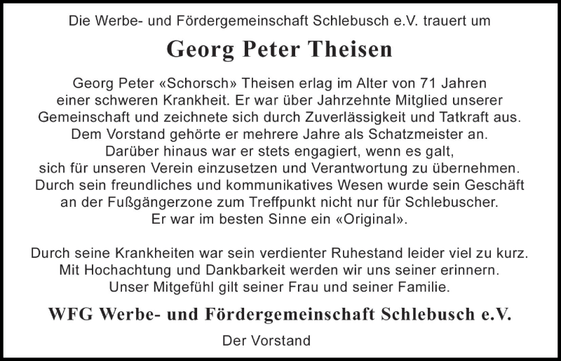  Traueranzeige für Georg Peter Theisen vom 20.12.2017 aus  Lokale Informationen 
