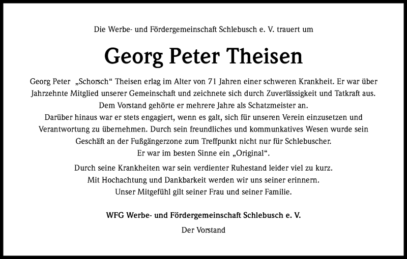  Traueranzeige für Georg Peter Theisen vom 20.12.2017 aus Kölner Stadt-Anzeiger / Kölnische Rundschau / Express