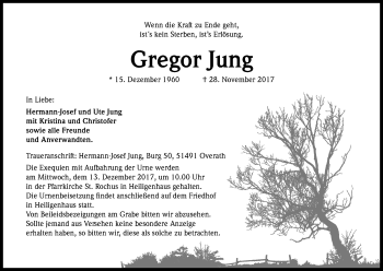 Anzeige von Gregor Jung von Kölner Stadt-Anzeiger / Kölnische Rundschau / Express