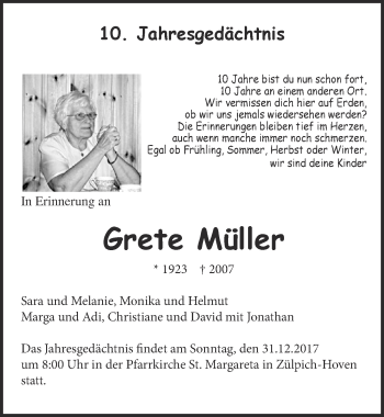 Anzeige von Grete Müller von  Blickpunkt Euskirchen 