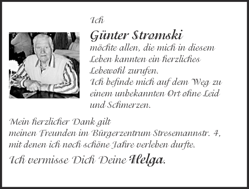  Traueranzeige für Günter Stromski vom 28.12.2017 aus  Kölner Wochenspiegel 